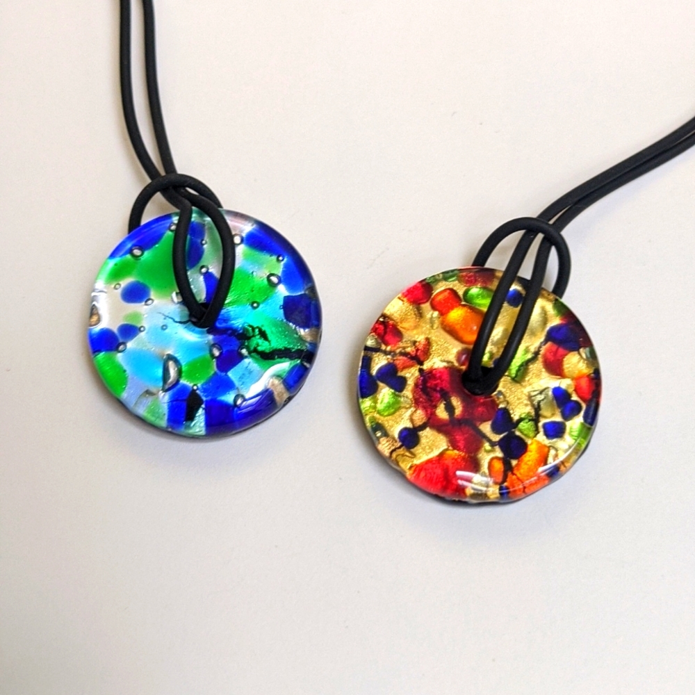 Murano Italian Glass Pendant Necklaces Set of Two